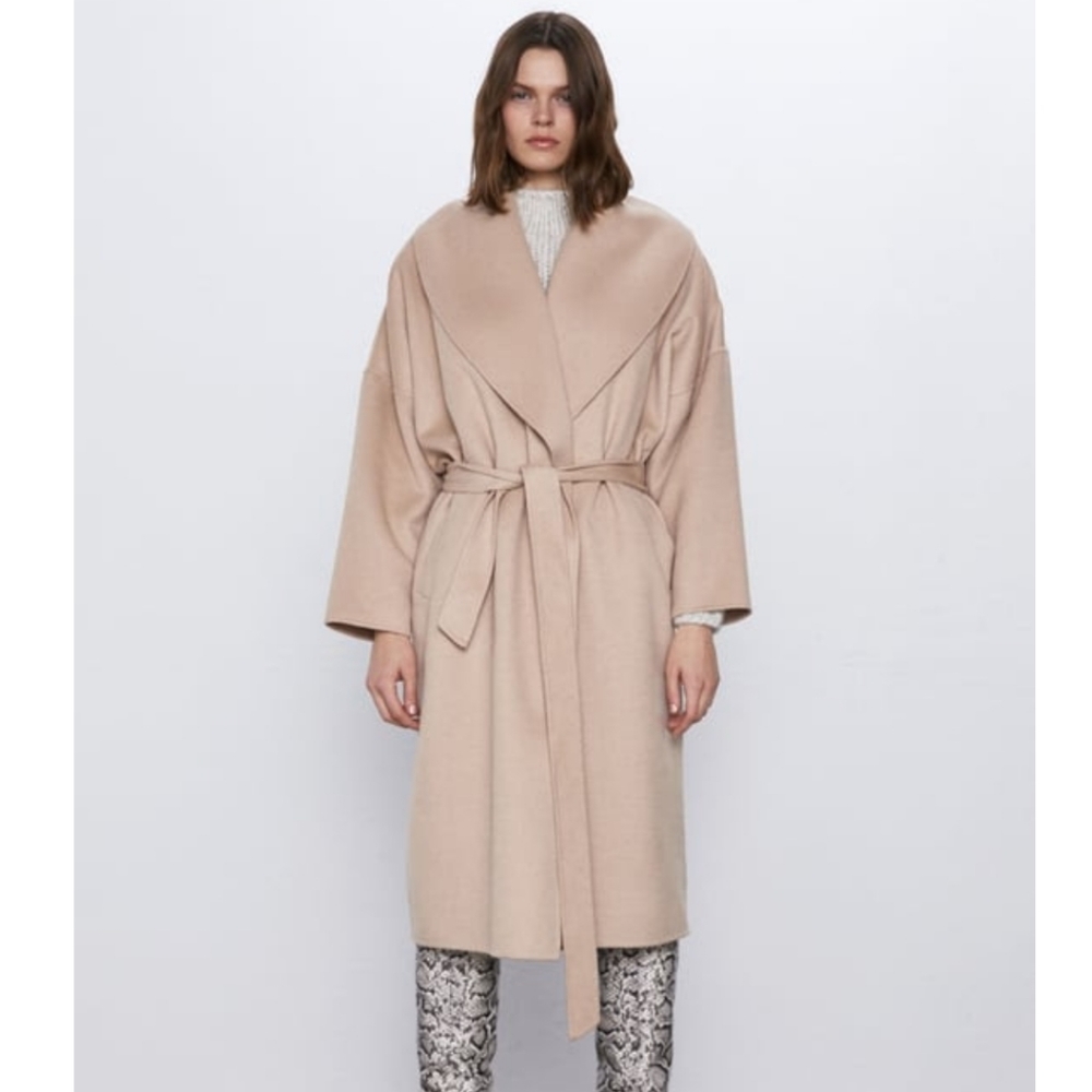 Zara Shawl Belted Wrap Coat NWT Small /Wool/Camel